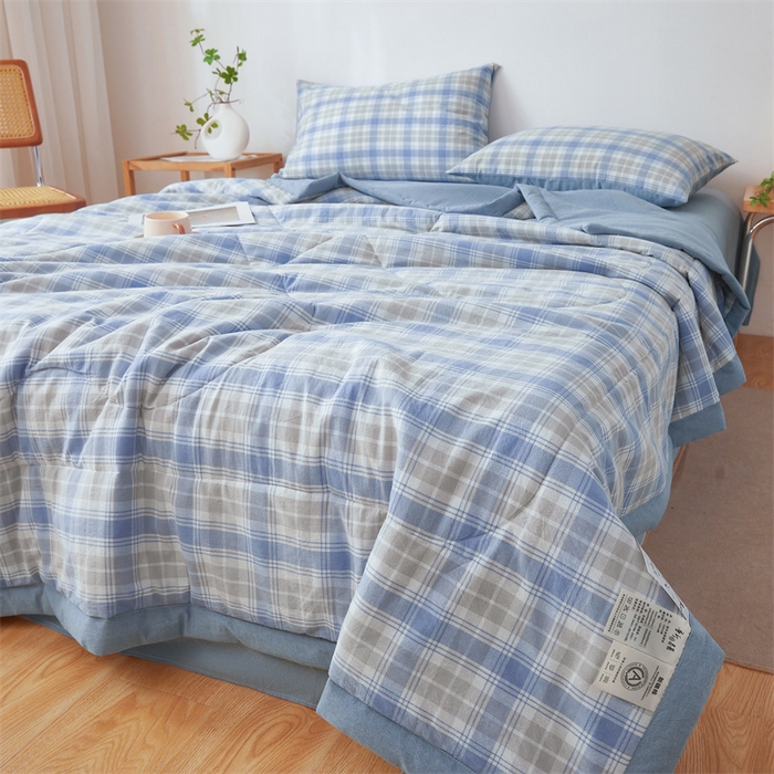 91家纺网 家纺一手货源 找家纺 西域种棉人·千百笠 2026新款A类里外全棉夏凉被100%新疆棉纯棉全棉填充无印格子款空调被夏被 里外全棉-韵蓝格