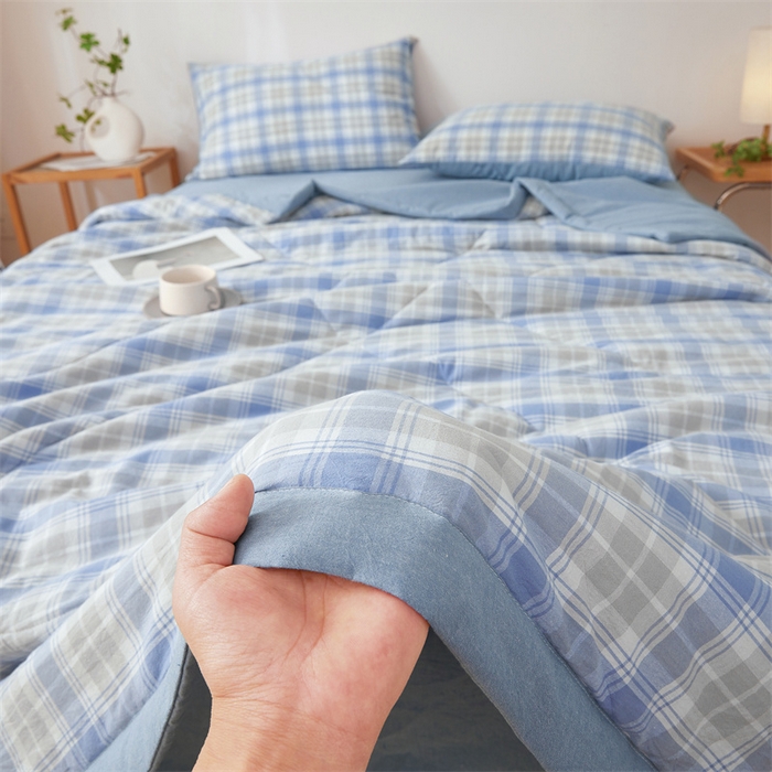 91家纺网 家纺一手货源 找家纺 西域种棉人·千百笠 2026新款A类里外全棉夏凉被100%新疆棉纯棉全棉填充无印格子款空调被夏被 里外全棉-韵蓝格