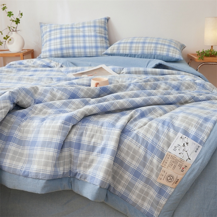 91家纺网 家纺一手货源 找家纺 西域种棉人·千百笠 2026新款A类里外全棉夏凉被100%新疆棉纯棉全棉填充无印格子款空调被夏被 里外全棉-韵蓝格