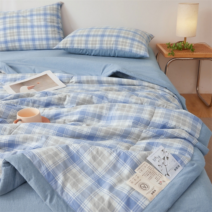 91家纺网 家纺一手货源 找家纺 西域种棉人·千百笠 2026新款A类里外全棉夏凉被100%新疆棉纯棉全棉填充无印格子款空调被夏被 里外全棉-韵蓝格