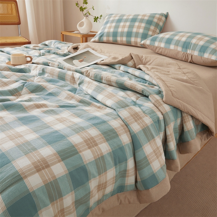 91家纺网 家纺一手货源 找家纺 西域种棉人·千百笠 2026新款A类里外全棉夏凉被100%新疆棉纯棉全棉填充无印格子款空调被夏被 里外全棉-绿咖格