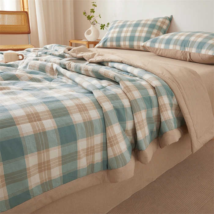 91家纺网 家纺一手货源 找家纺 西域种棉人·千百笠 2026新款A类里外全棉夏凉被100%新疆棉纯棉全棉填充无印格子款空调被夏被 里外全棉-绿咖格