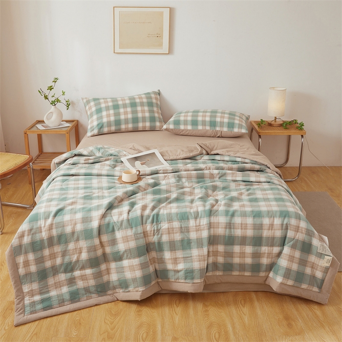 91家纺网 家纺一手货源 找家纺 西域种棉人·千百笠 2026新款A类里外全棉夏凉被100%新疆棉纯棉全棉填充无印格子款空调被夏被 里外全棉-绿咖格