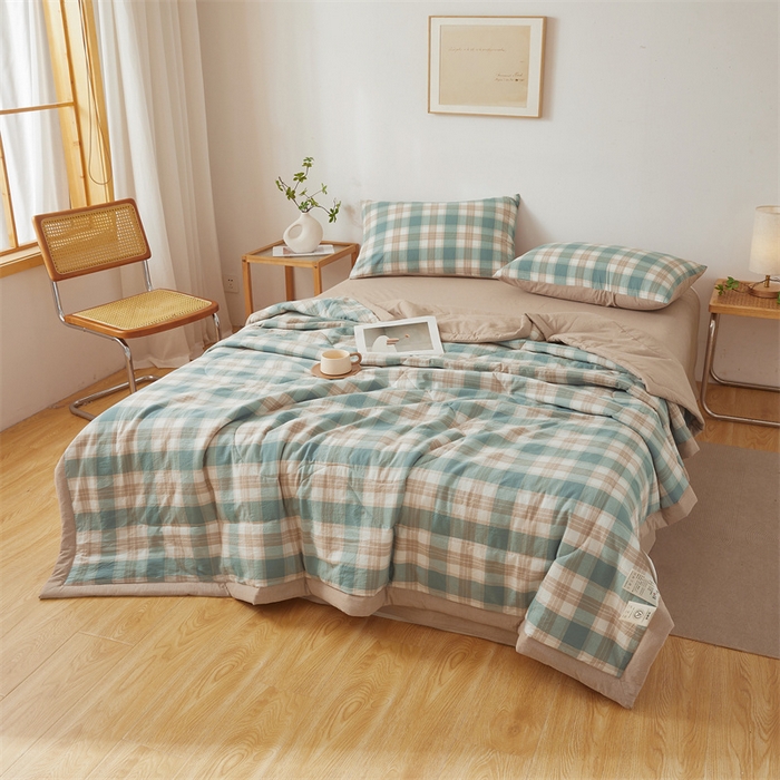 91家纺网 家纺一手货源 找家纺 西域种棉人·千百笠 2026新款A类里外全棉夏凉被100%新疆棉纯棉全棉填充无印格子款空调被夏被 里外全棉-绿咖格