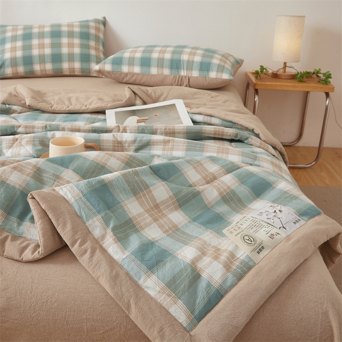 91家纺网 家纺一手货源 找家纺 西域种棉人·千百笠 2026新款A类里外全棉夏凉被100%新疆棉纯棉全棉填充无印格子款空调被夏被 里外全棉-绿咖格