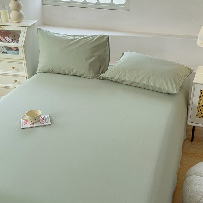 91家纺网 家纺一手货源 找家纺 柠萌家居 2026年新款全棉A类母婴级水洗棉纯棉床单纯色系列单品 薄荷绿