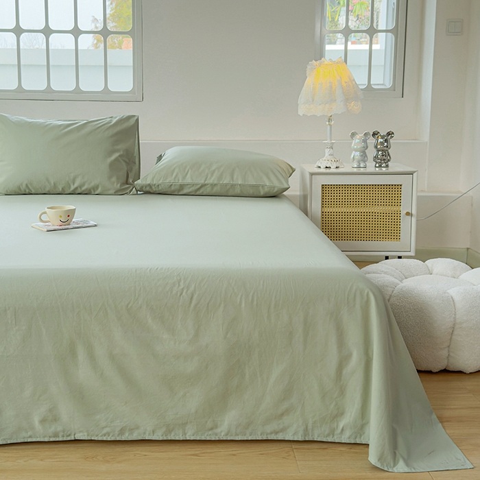 91家纺网 家纺一手货源 找家纺 柠萌家居 2026年新款全棉A类母婴级水洗棉纯棉床单纯色系列单品 薄荷绿