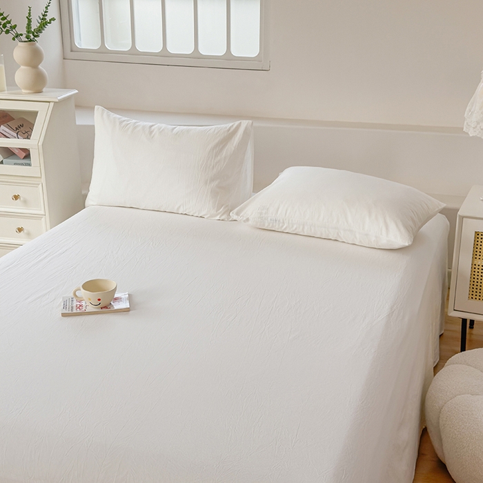 91家纺网 家纺一手货源 找家纺 柠萌家居 2026年新款全棉A类母婴级水洗棉纯棉床单纯色系列单品 本白