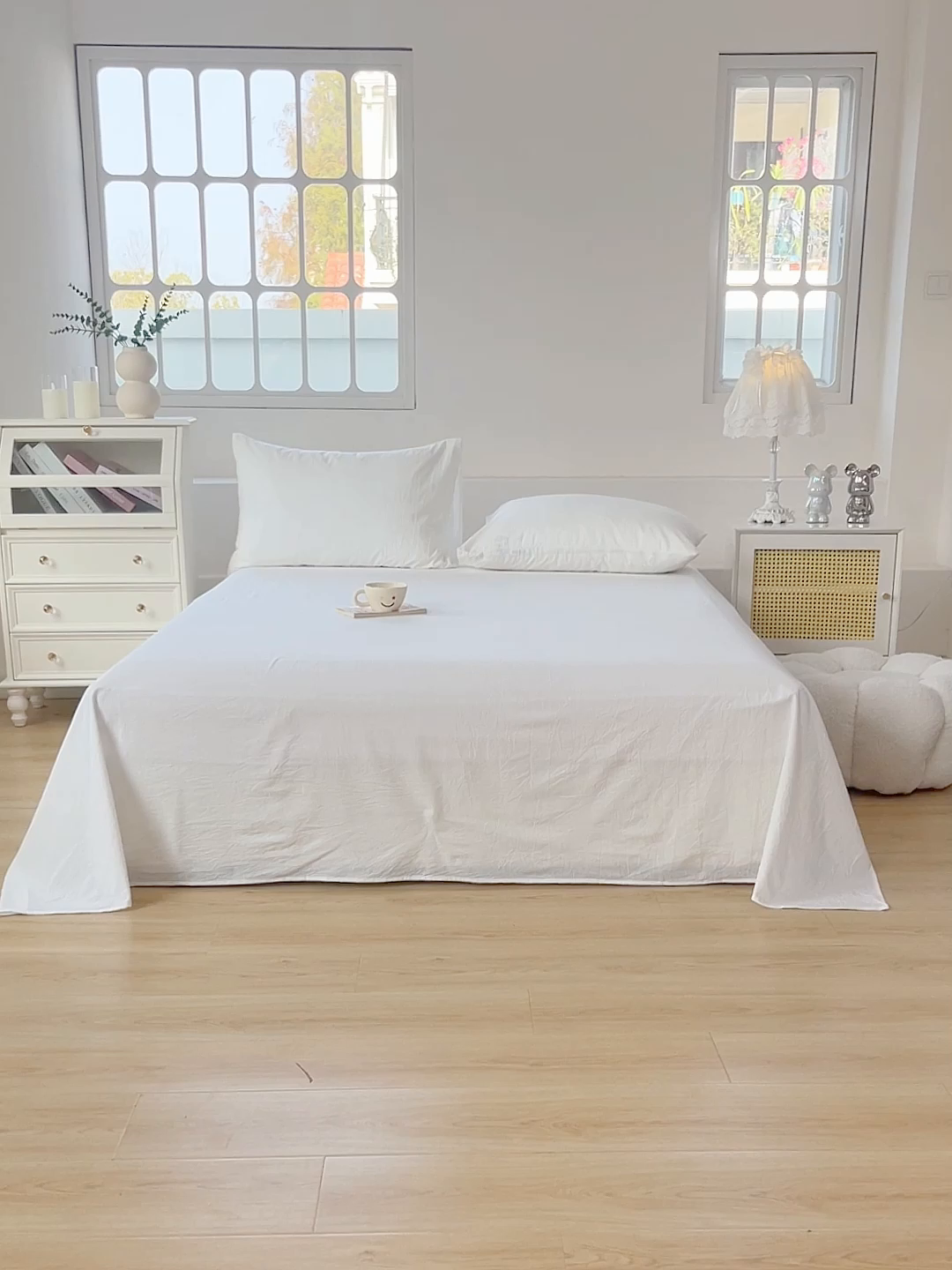 91家纺网 家纺一手货源 找家纺 柠萌家居 2026年新款全棉A类母婴级水洗棉纯棉床单纯色系列单品 本白