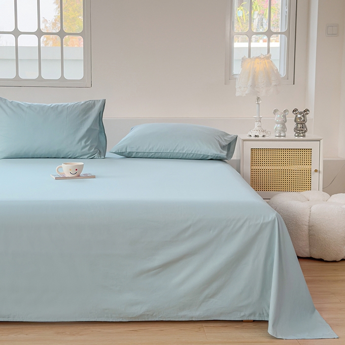 91家纺网 家纺一手货源 找家纺 柠萌家居 2026年新款全棉A类母婴级水洗棉纯棉床单纯色系列单品 繁星蓝