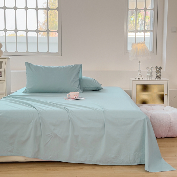 91家纺网 家纺一手货源 找家纺 柠萌家居 2026年新款全棉A类母婴级水洗棉纯棉床单纯色系列单品 繁星蓝