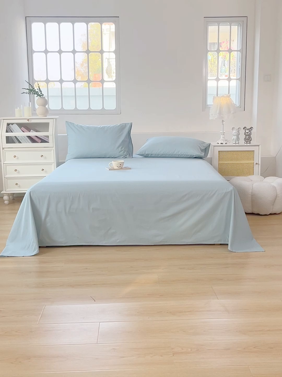 91家纺网 家纺一手货源 找家纺 柠萌家居 2026年新款全棉A类母婴级水洗棉纯棉床单纯色系列单品 繁星蓝