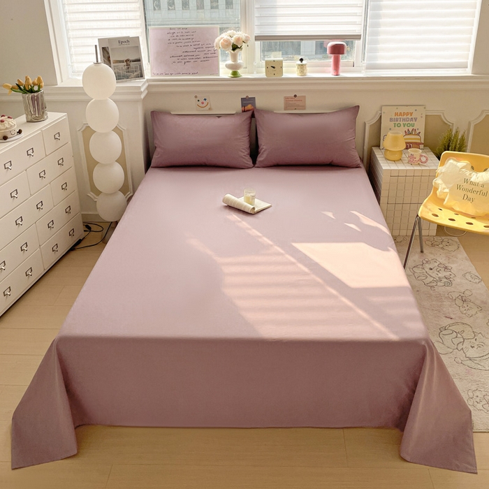 91家纺网 家纺一手货源 找家纺 柠萌家居 2026年新款全棉A类母婴级水洗棉纯棉床单纯色系列单品 粉紫