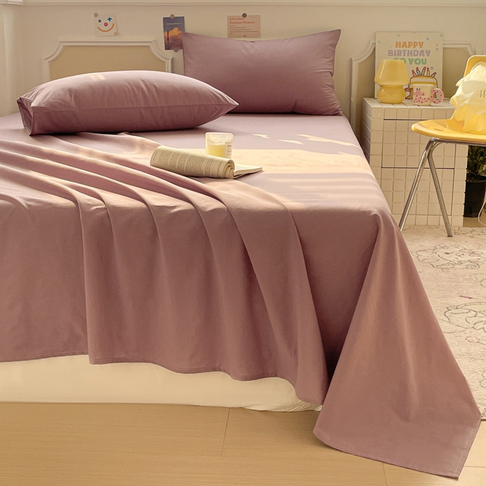 91家纺网 家纺一手货源 找家纺 柠萌家居 2026年新款全棉A类母婴级水洗棉纯棉床单纯色系列单品 粉紫