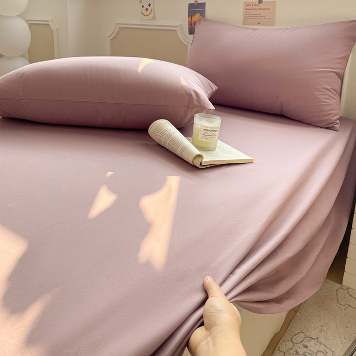 91家纺网 家纺一手货源 找家纺 柠萌家居 2026年新款全棉A类母婴级水洗棉纯棉床单纯色系列单品 粉紫