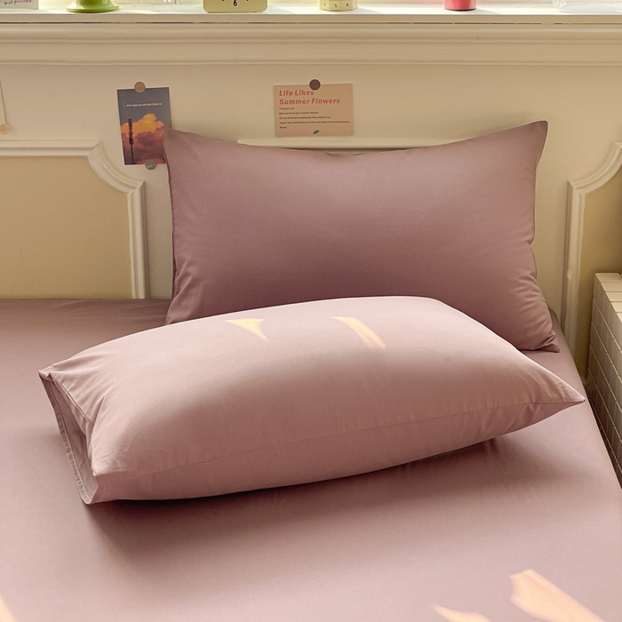 91家纺网 家纺一手货源 找家纺 柠萌家居 2026年新款全棉A类母婴级水洗棉纯棉床单纯色系列单品 粉紫