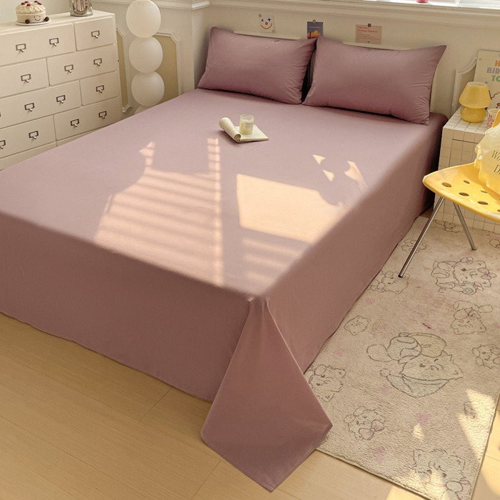 91家纺网 家纺一手货源 找家纺 柠萌家居 2026年新款全棉A类母婴级水洗棉纯棉床单纯色系列单品 粉紫