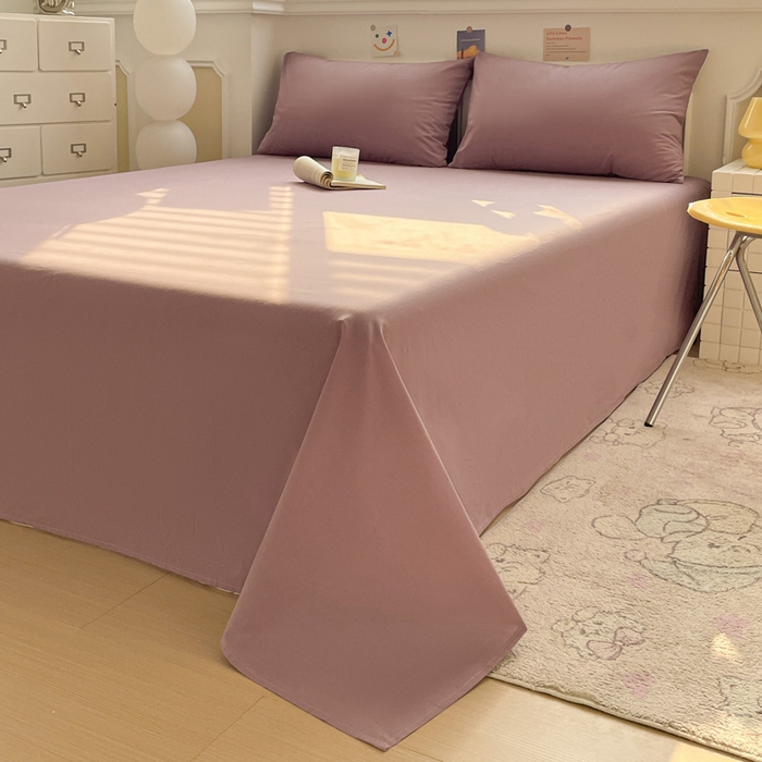 91家纺网 家纺一手货源 找家纺 柠萌家居 2026年新款全棉A类母婴级水洗棉纯棉床单纯色系列单品 粉紫