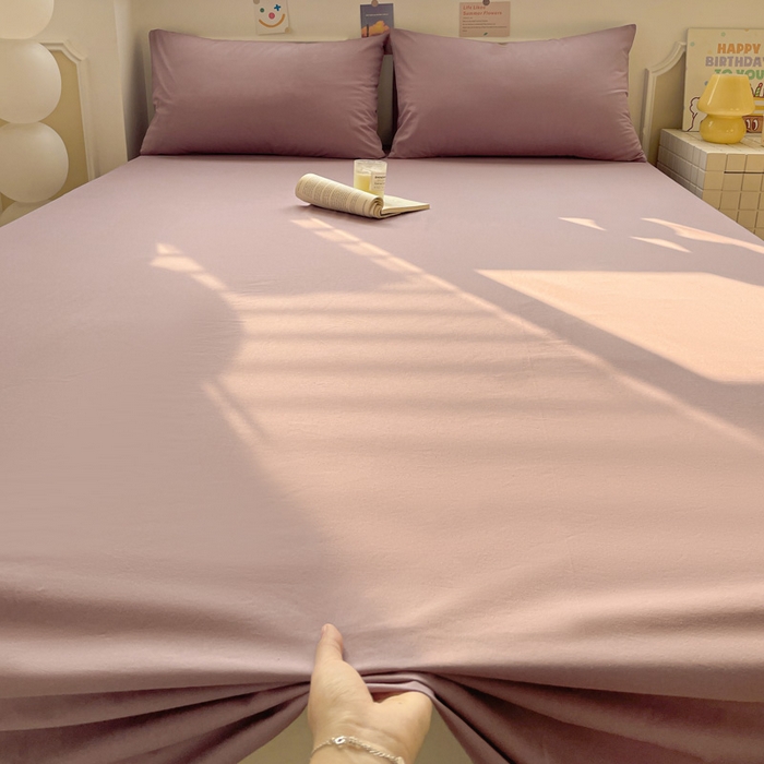 91家纺网 家纺一手货源 找家纺 柠萌家居 2026年新款全棉A类母婴级水洗棉纯棉床单纯色系列单品 粉紫