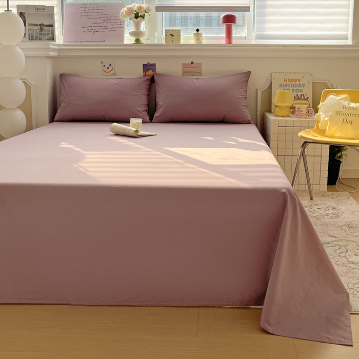 91家纺网 家纺一手货源 找家纺 柠萌家居 2026年新款全棉A类母婴级水洗棉纯棉床单纯色系列单品 粉紫