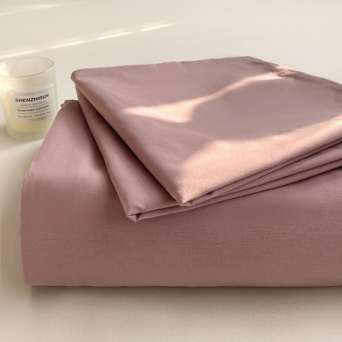 91家纺网 家纺一手货源 找家纺 柠萌家居 2026年新款全棉A类母婴级水洗棉纯棉床单纯色系列单品 粉紫