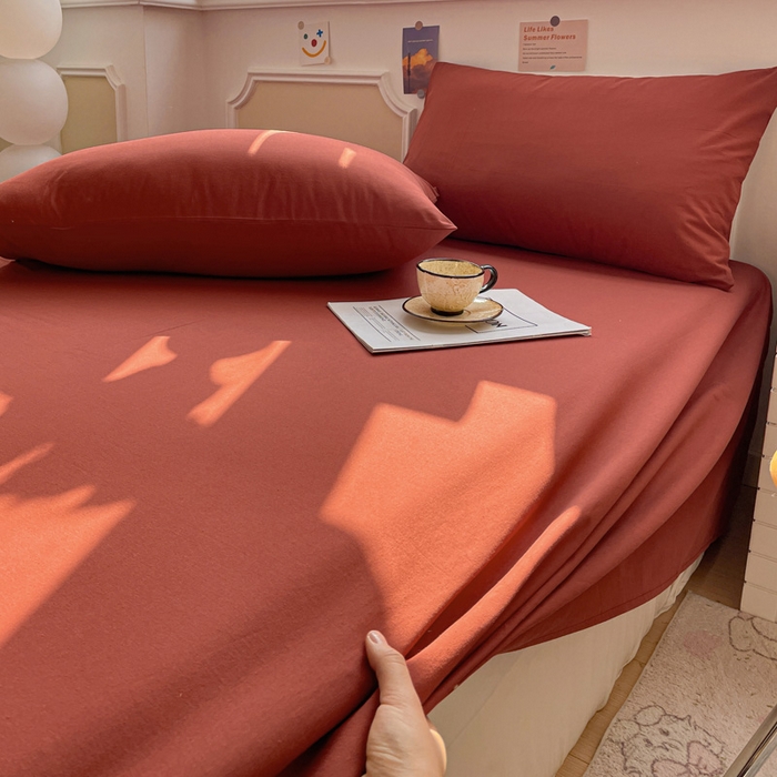 91家纺网 家纺一手货源 找家纺 柠萌家居 2026年新款全棉A类母婴级水洗棉纯棉床单纯色系列单品 枫叶红