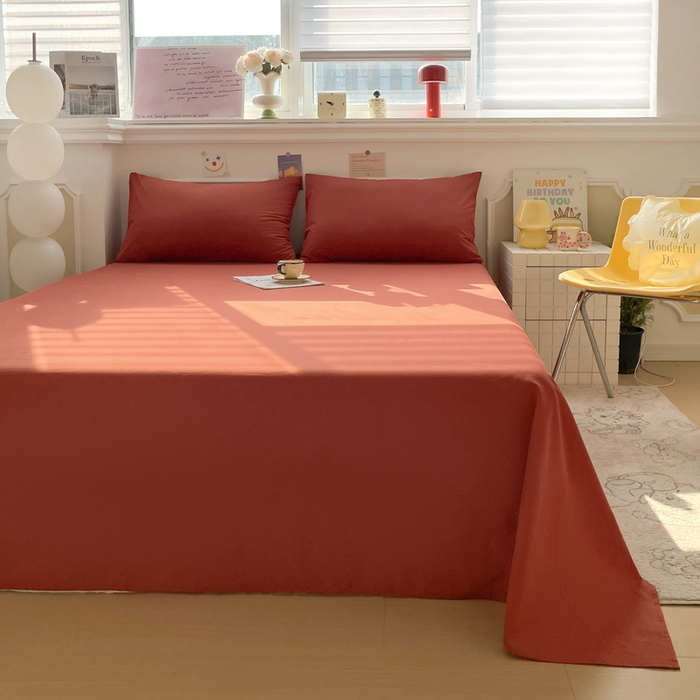 91家纺网 家纺一手货源 找家纺 柠萌家居 2026年新款全棉A类母婴级水洗棉纯棉床单纯色系列单品 枫叶红