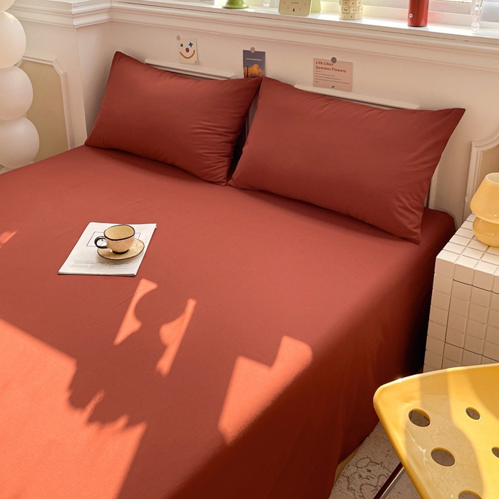 91家纺网 家纺一手货源 找家纺 柠萌家居 2026年新款全棉A类母婴级水洗棉纯棉床单纯色系列单品 枫叶红