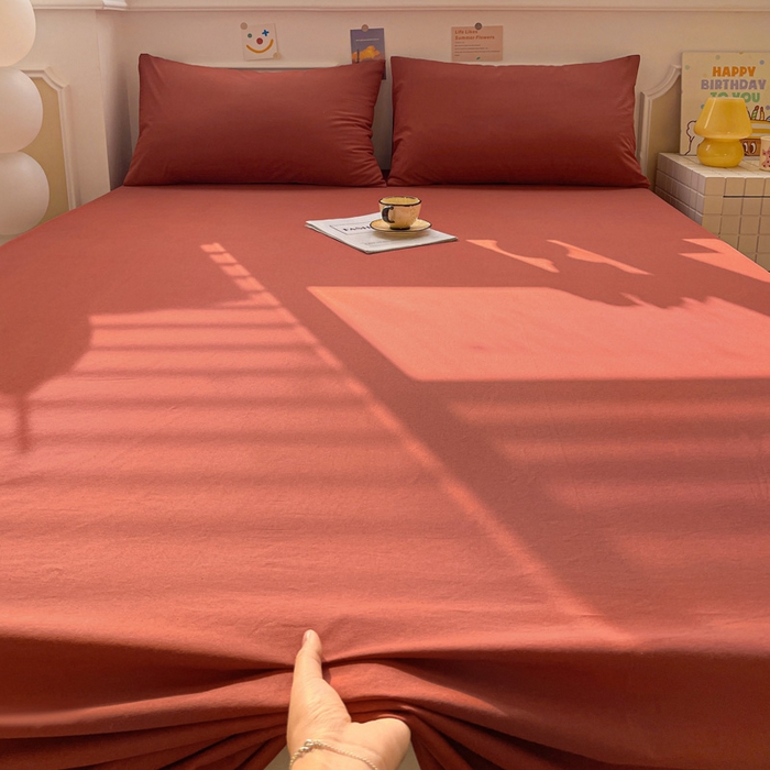91家纺网 家纺一手货源 找家纺 柠萌家居 2026年新款全棉A类母婴级水洗棉纯棉床单纯色系列单品 枫叶红