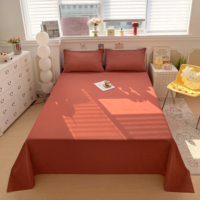 91家纺网 家纺一手货源 找家纺 柠萌家居 2026年新款全棉A类母婴级水洗棉纯棉床单纯色系列单品 枫叶红