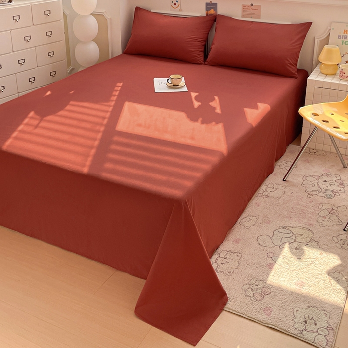 91家纺网 家纺一手货源 找家纺 柠萌家居 2026年新款全棉A类母婴级水洗棉纯棉床单纯色系列单品 枫叶红