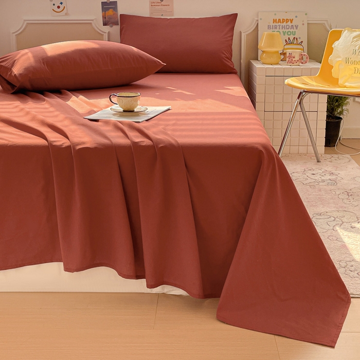 91家纺网 家纺一手货源 找家纺 柠萌家居 2026年新款全棉A类母婴级水洗棉纯棉床单纯色系列单品 枫叶红