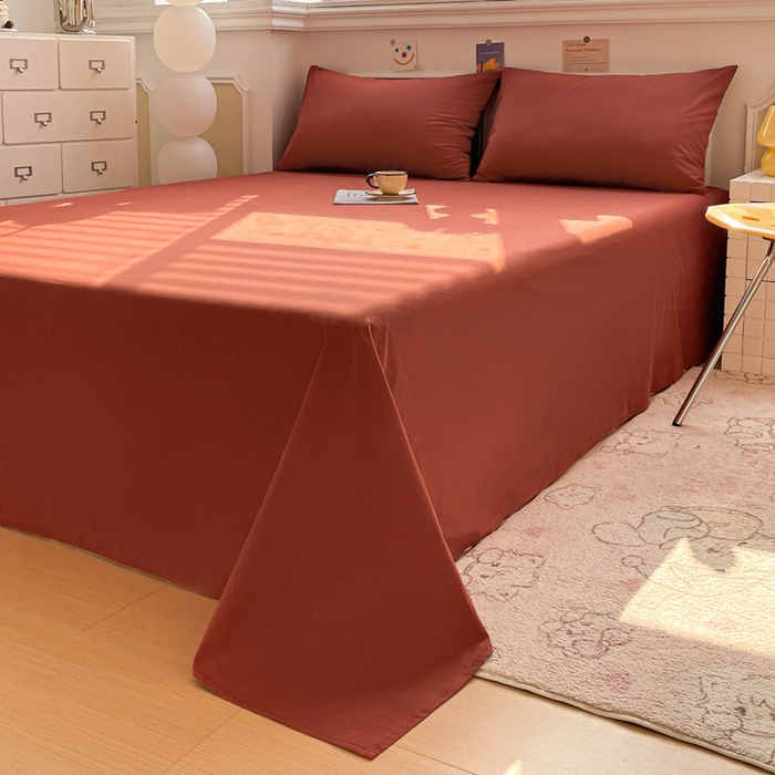 91家纺网 家纺一手货源 找家纺 柠萌家居 2026年新款全棉A类母婴级水洗棉纯棉床单纯色系列单品 枫叶红