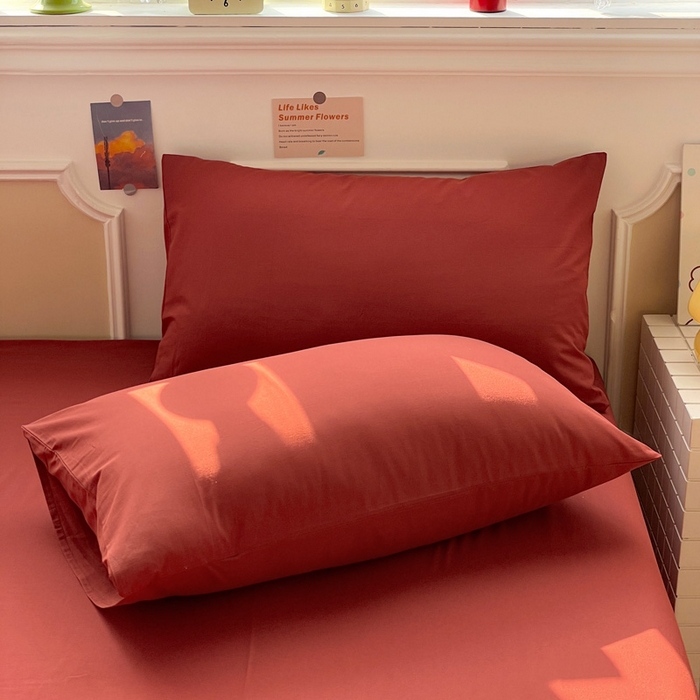 91家纺网 家纺一手货源 找家纺 柠萌家居 2026年新款全棉A类母婴级水洗棉纯棉床单纯色系列单品 枫叶红