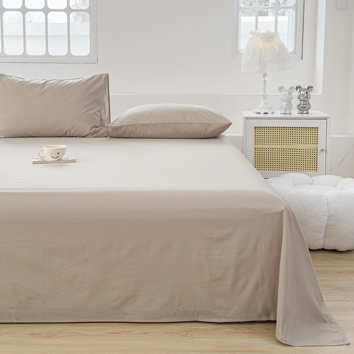 91家纺网 家纺一手货源 找家纺 柠萌家居 2026年新款全棉A类母婴级水洗棉纯棉床单纯色系列单品 卡其