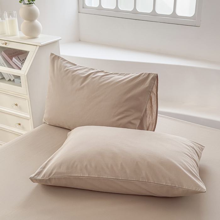 91家纺网 家纺一手货源 找家纺 柠萌家居 2026年新款全棉A类母婴级水洗棉纯棉床单纯色系列单品 卡其