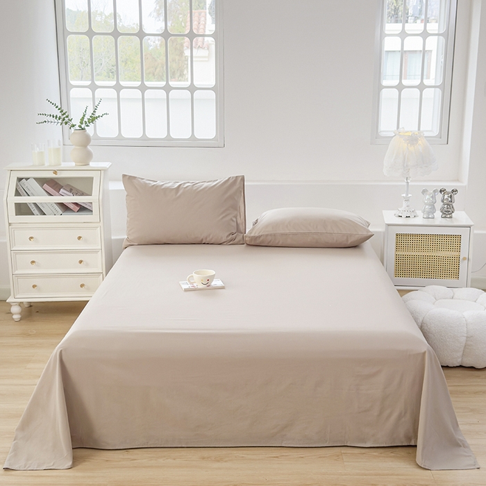 91家纺网 家纺一手货源 找家纺 柠萌家居 2026年新款全棉A类母婴级水洗棉纯棉床单纯色系列单品 卡其