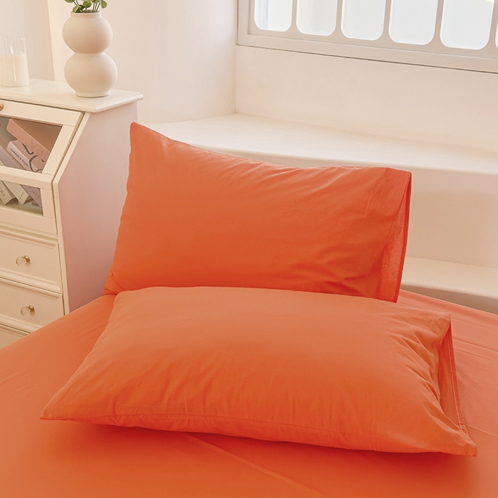 91家纺网 家纺一手货源 找家纺 柠萌家居 2026年新款全棉A类母婴级水洗棉纯棉床单纯色系列单品 马丁桔