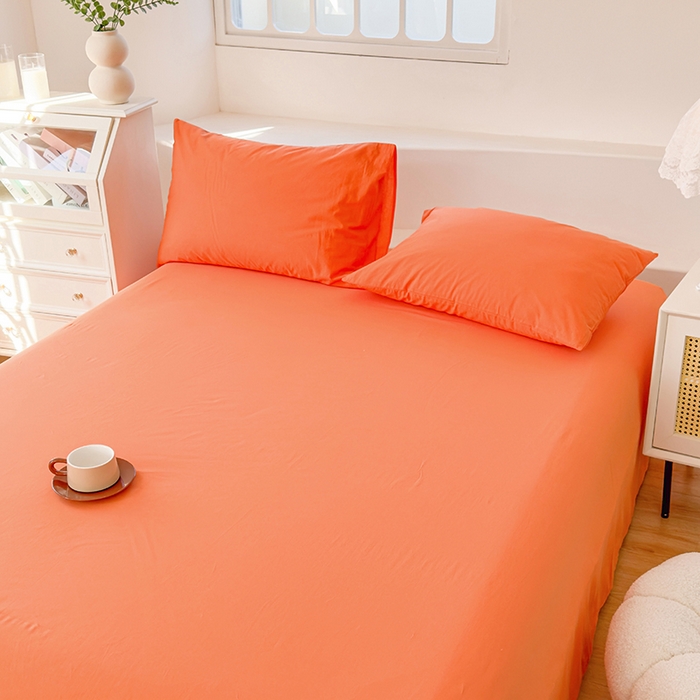 91家纺网 家纺一手货源 找家纺 柠萌家居 2026年新款全棉A类母婴级水洗棉纯棉床单纯色系列单品 马丁桔