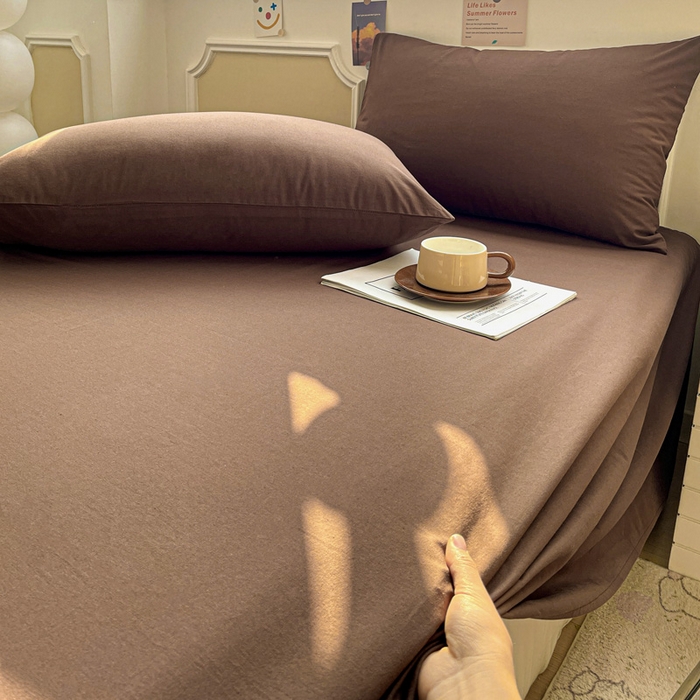 91家纺网 家纺一手货源 找家纺 柠萌家居 2026年新款全棉A类母婴级水洗棉纯棉床单纯色系列单品 摩卡