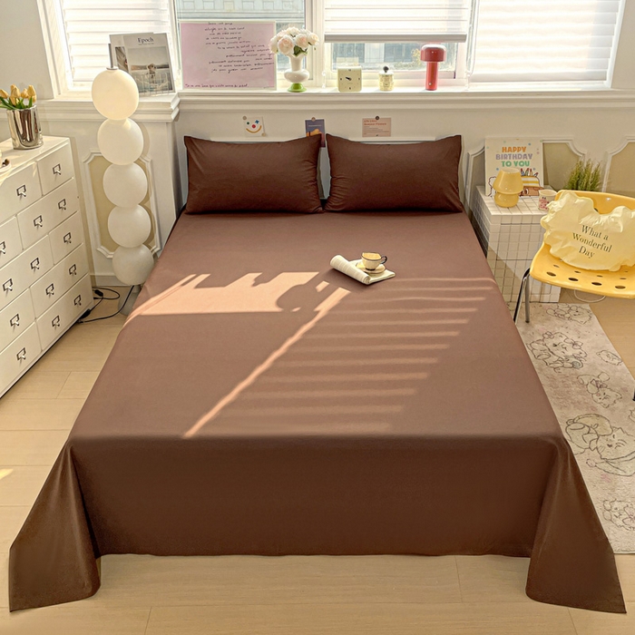 91家纺网 家纺一手货源 找家纺 柠萌家居 2026年新款全棉A类母婴级水洗棉纯棉床单纯色系列单品 摩卡