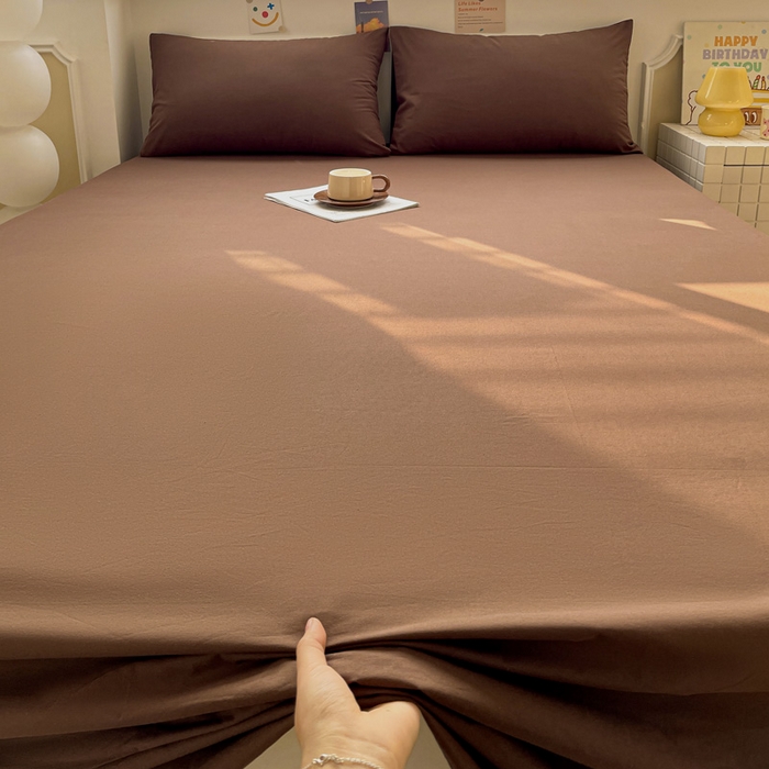 91家纺网 家纺一手货源 找家纺 柠萌家居 2026年新款全棉A类母婴级水洗棉纯棉床单纯色系列单品 摩卡