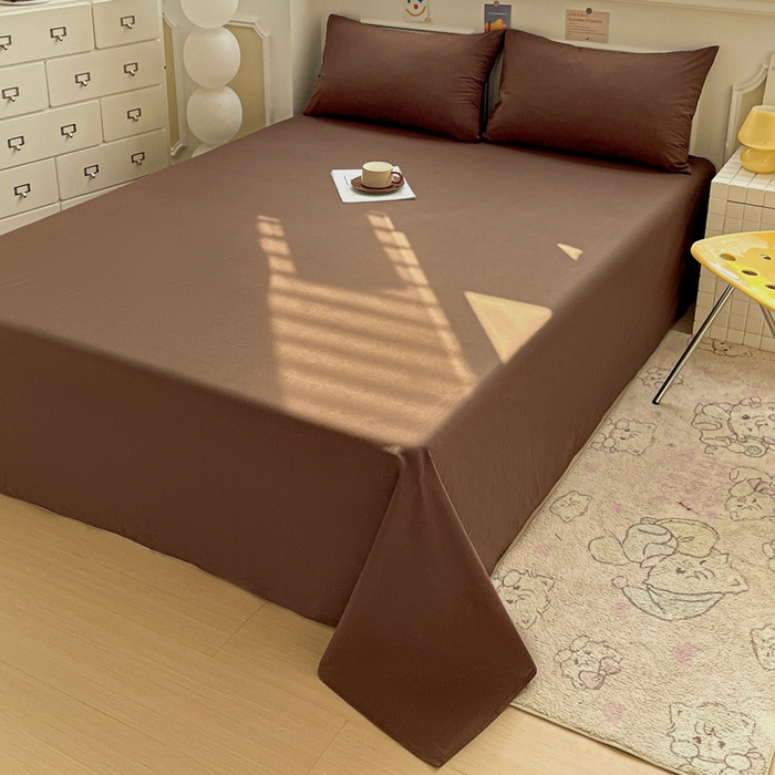 91家纺网 家纺一手货源 找家纺 柠萌家居 2026年新款全棉A类母婴级水洗棉纯棉床单纯色系列单品 摩卡