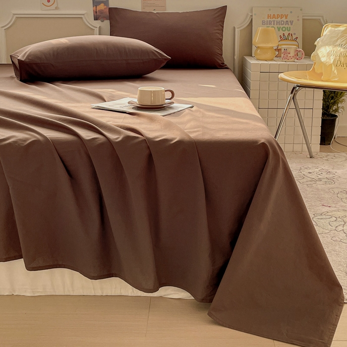 91家纺网 家纺一手货源 找家纺 柠萌家居 2026年新款全棉A类母婴级水洗棉纯棉床单纯色系列单品 摩卡