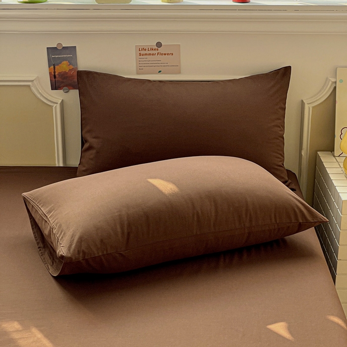 91家纺网 家纺一手货源 找家纺 柠萌家居 2026年新款全棉A类母婴级水洗棉纯棉床单纯色系列单品 摩卡