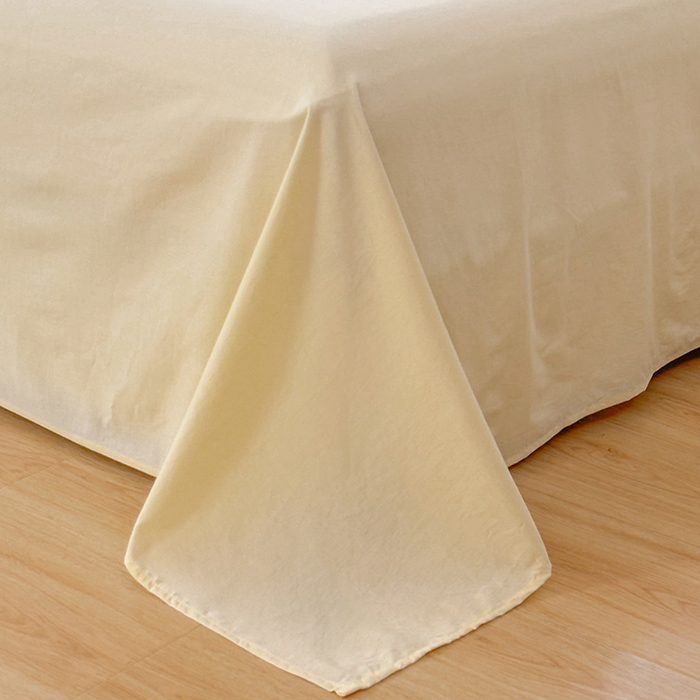 91家纺网 家纺一手货源 找家纺 柠萌家居 2026年新款全棉A类母婴级水洗棉纯棉床单纯色系列单品 奶黄