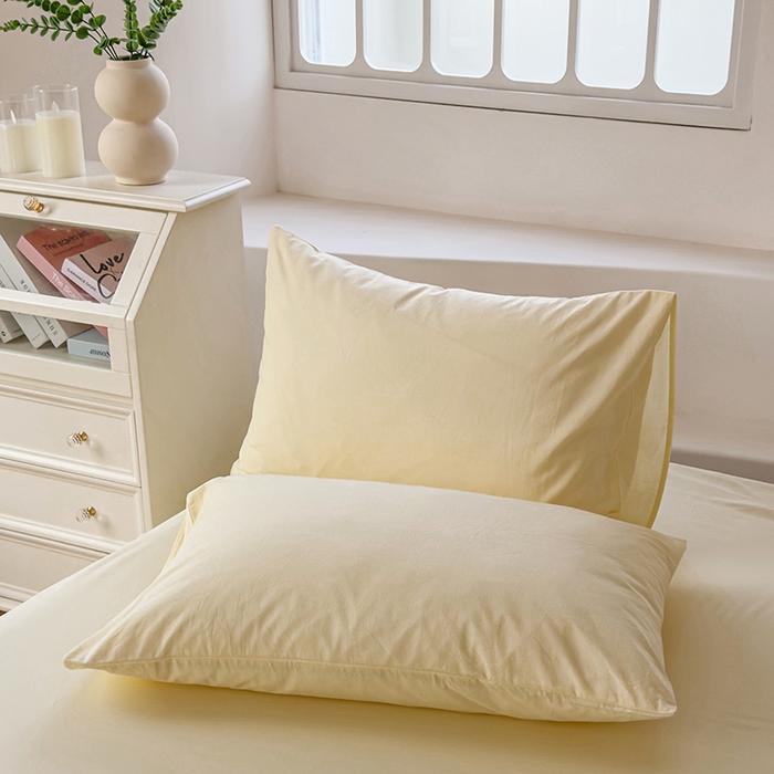 91家纺网 家纺一手货源 找家纺 柠萌家居 2026年新款全棉A类母婴级水洗棉纯棉床单纯色系列单品 奶黄