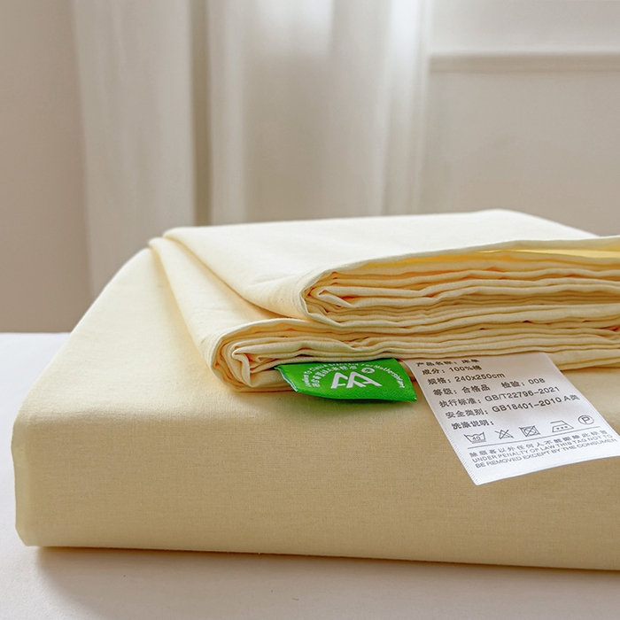 91家纺网 家纺一手货源 找家纺 柠萌家居 2026年新款全棉A类母婴级水洗棉纯棉床单纯色系列单品 奶黄