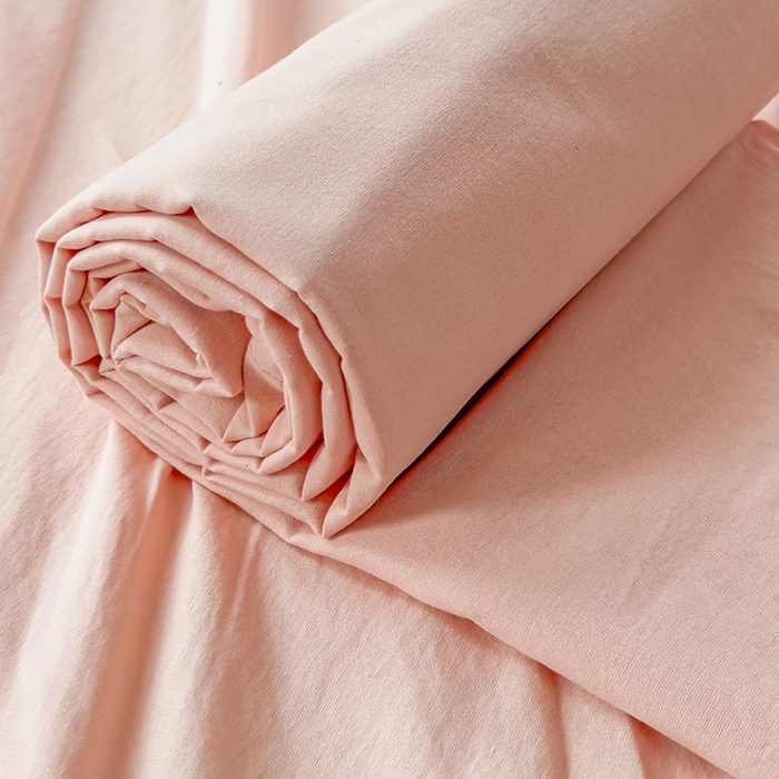 91家纺网 家纺一手货源 找家纺 柠萌家居 2026年新款全棉A类母婴级水洗棉纯棉床单纯色系列单品 浅粉