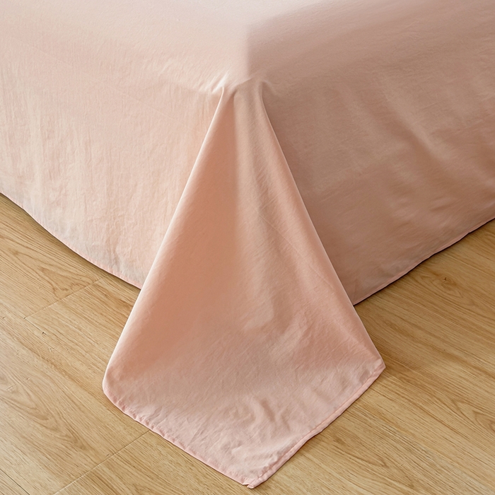 91家纺网 家纺一手货源 找家纺 柠萌家居 2026年新款全棉A类母婴级水洗棉纯棉床单纯色系列单品 浅粉